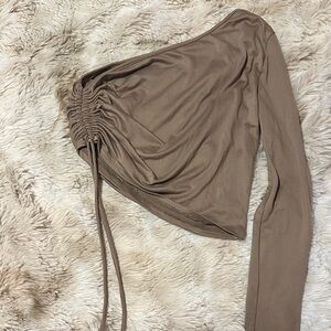 Chic One-Shoulder Brown Crop Top